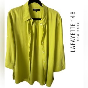 Lafayette 148 New York SILK blouse lime green size 12